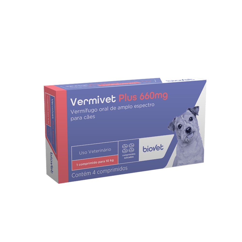 Vermífugo Biovet Vermivet Plus 660mg Para Cães Com 4 Comprimidos em Oferta na Shopee