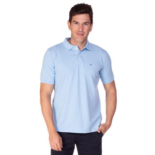 Camisa Polo Masculina Pique Azul Lisa
