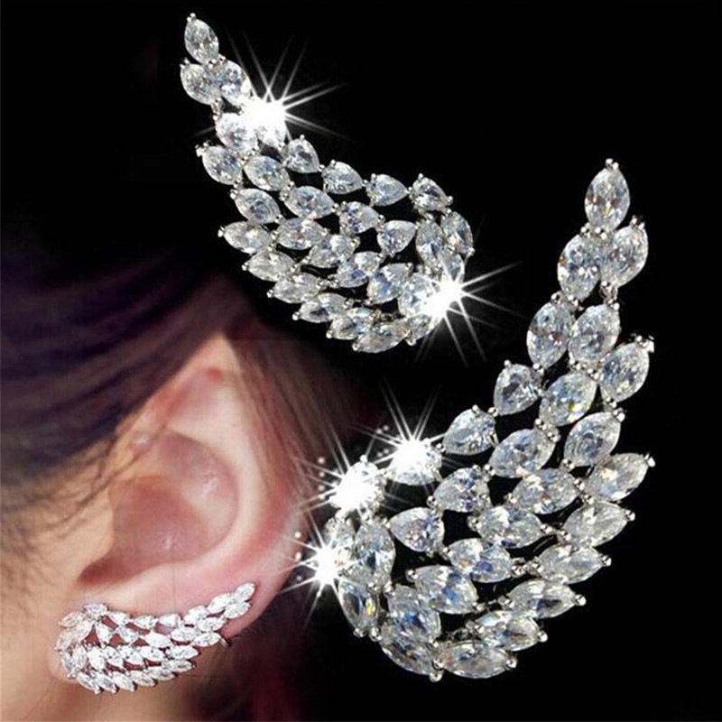 Brincos de asas Zircon Brincos de uma peça de diamante Jóias de uma peça de diamante para mulheres