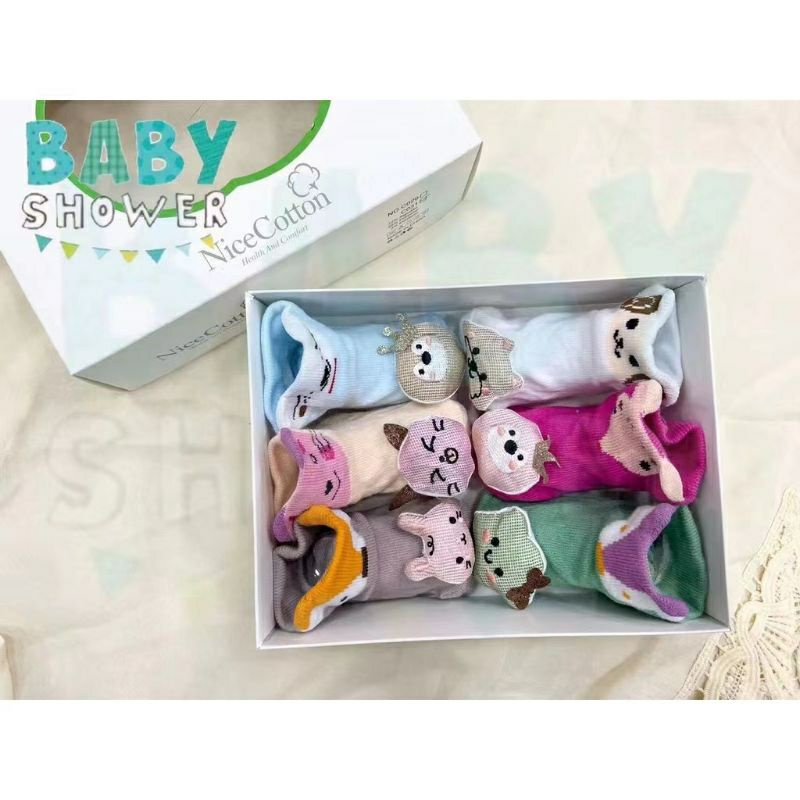 KIT 6 pares com caixa de presente Meia 3d Bebe Bichinho Lindas Recem Nascidos Meninas Infantil