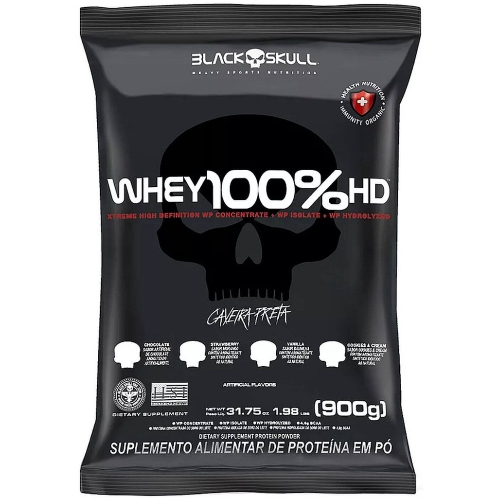 Whey 100% HD Black Skull Refil 900g - Whey Protein 3W (Wpc, Wpi, Wph)