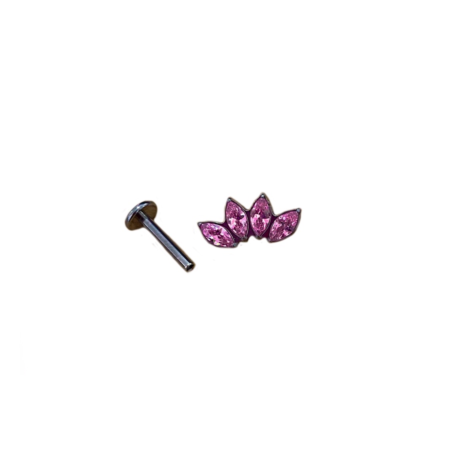 Piercing Labret De Titânio 4 Navetes Topázio Pink