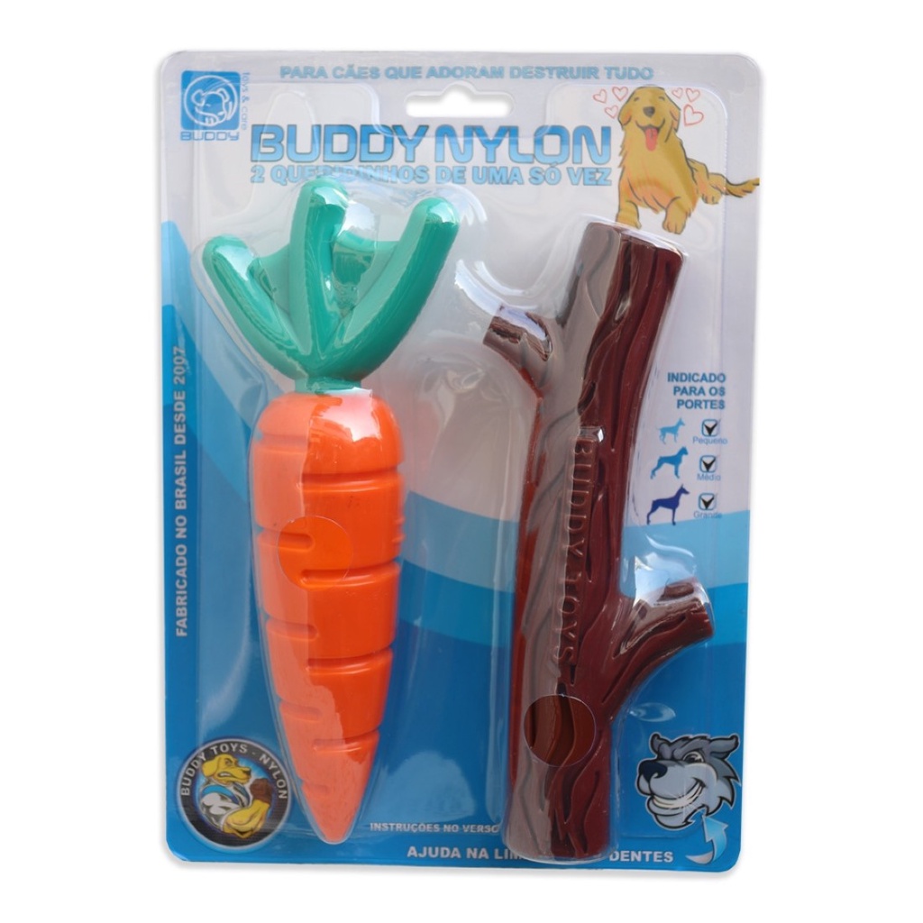 Brinquedo Mordedor Queridinhos Nylon (Cenoura + Graveto) - Buddy Toys