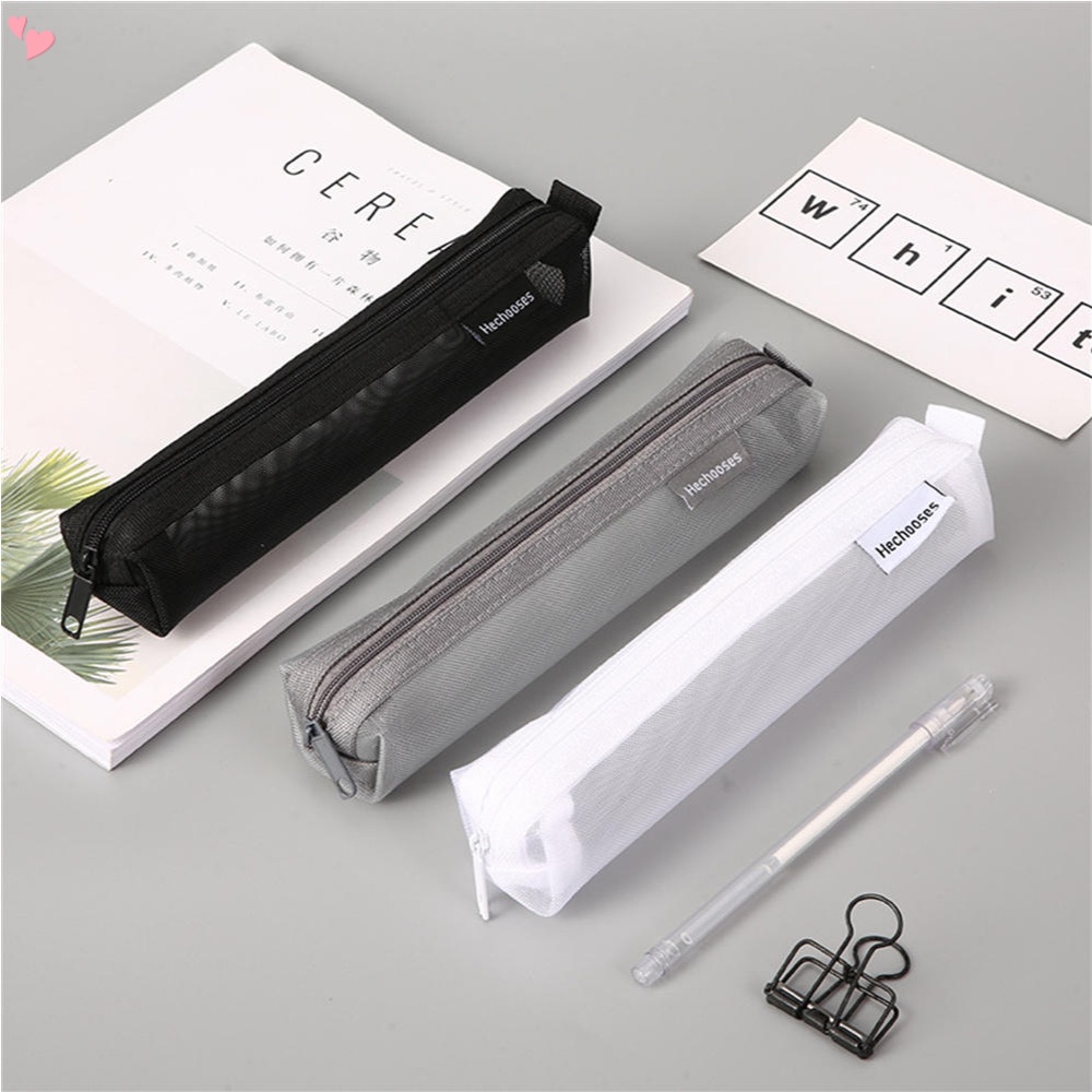 Bolsa Longa De Malha Com Zíper , Estojo Multifuncional De Lápis Transparente Para Material De Escritório Maquiagem Cosmética Acessórios De Viagem