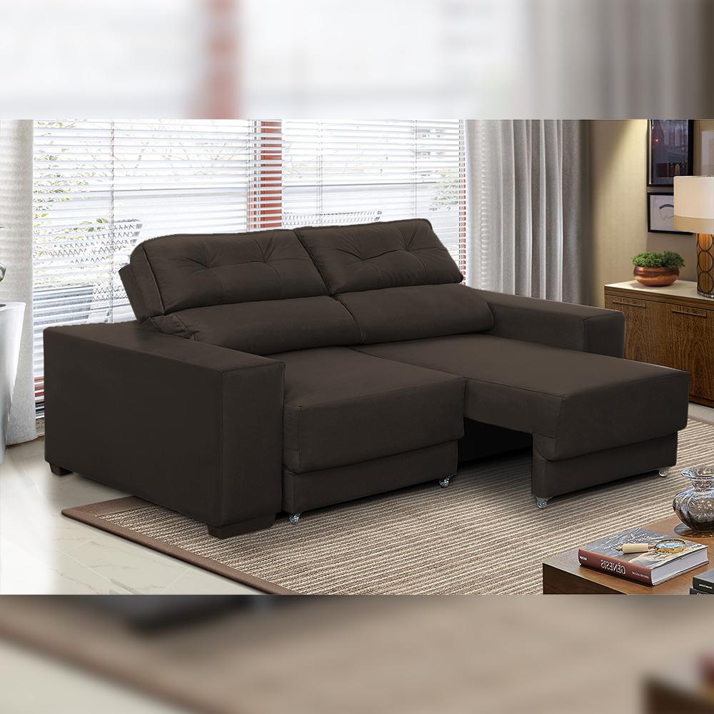 Sofá Retrátil Reclinável 3 lugares 1,80m Rubia Suede Marrom - Home & Living
