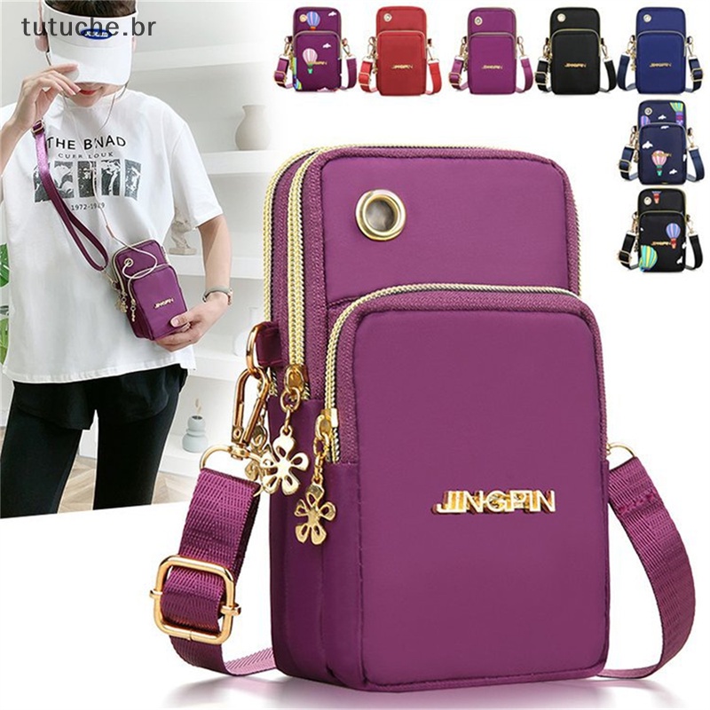 TU Waterproof Nylon Mulheres Saco De Para O Ombro Bolsa Pequena Carteira Bolsa Feminina Porta Celular Tipo Carteira Transversal Com Três Camadas BR