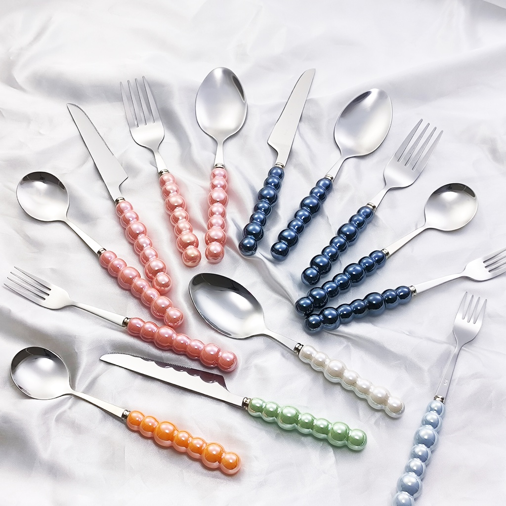 Conjunto De Talheres E De Cerâmica Em Aço Inoxidável Colher Garfo Estilo Pérola Elegante Garfos Ouro De Chá em Oferta na Shopee
