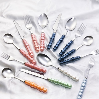 Conjunto De Talheres E De Cerâmica Em Aço Inoxidável Colher Garfo Estilo Pérola Elegante Garfos Ouro De Chá em Oferta na Shopee