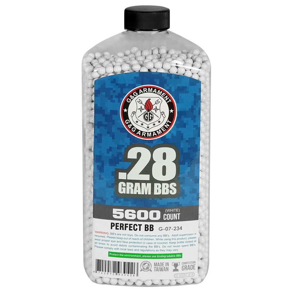 Munição Airsoft BBS 5600un. Plastico G&G Perfect BB 0.28g