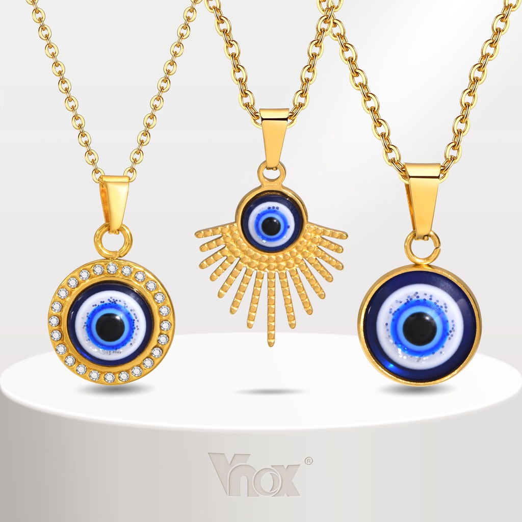 Vnox Colar Pingente De Olho Maléfico Para Mulheres , Ouro Grego Proteção Jóias Amuleto Presente Meninas