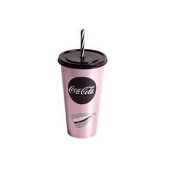 Copo Refrigerante de Plástico 700 ml com Tampa e Canudo Coca