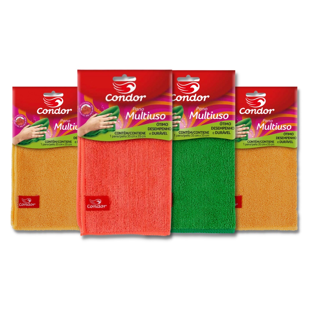 Kit 4 Un - Pano Multiuso Microfibra 35x35cm - Condor