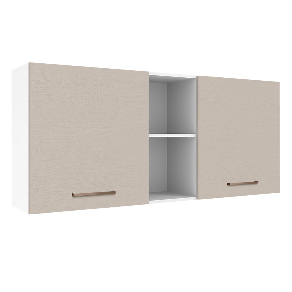 Armário de Cozinha Aéreo 150 cm 2 Portas e 2 Nichos Branco/Crema Agata Madesa - Home & Living