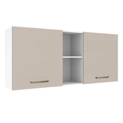 Armário de Cozinha Aéreo 150 cm 2 Portas e 2 Nichos Branco/Crema Agata Madesa