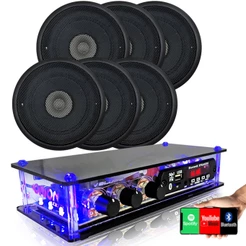 6 Caixas Som Ambiente 5 Preta Teto + amplificador Bt 2ch 40w