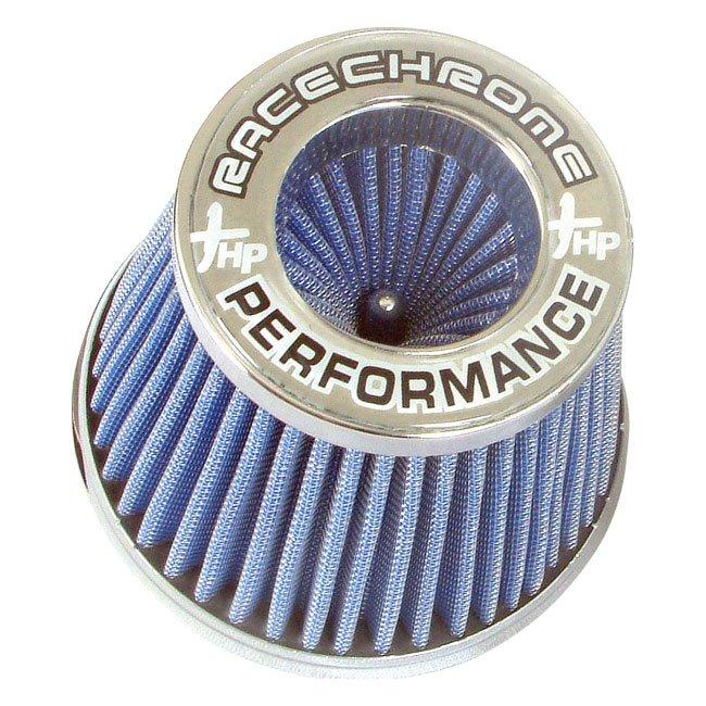 Filtro Esportivo Cônico Alumínio com Tecido Azul Lavável 62/70mm Turbo/Carburado/Injeção Eletrônica Duplo Fluxo Race Chrome