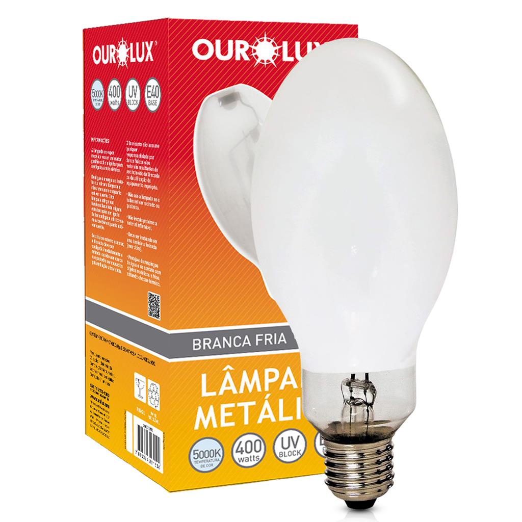 Ourolux Lâmpada Vapor Metálico Ovoide 400W 5000K Bivolt E40 | Luz do Dia p/ Iluminação Profissional