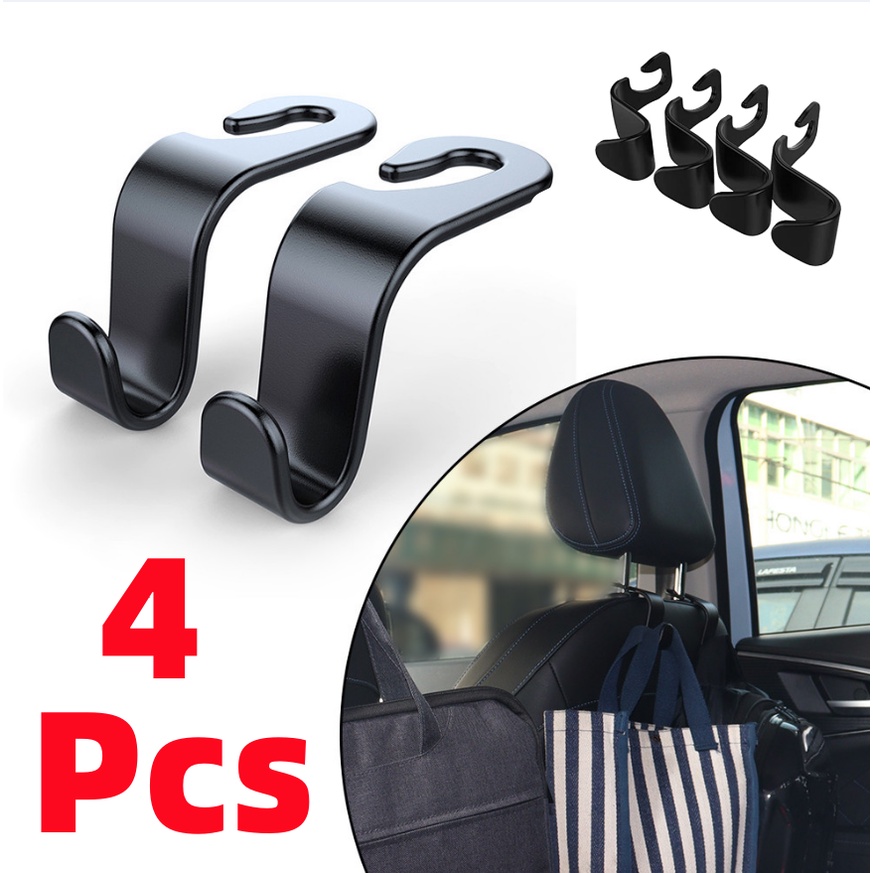 4 Pcs Organizador De Armazenamento Do Gancho Encosto De Cabeça Banco Carro Universal Para Bolsa De Mão Casaco De Tipo S Preto