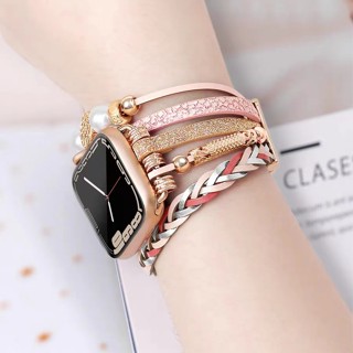 Pulseira De Metal Com Contas De Nação Para Relógio Apple 49mm 45mm 41mm 40mm 38mm 44mm 42mm Feminina i-Watch Série 8/7/6/SE/5 4 3 2 Ultra Band