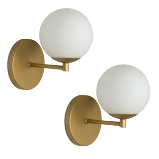 kit 2 Arandela Parede Reta Globo 12 Jabuticaba Dourado Fosco