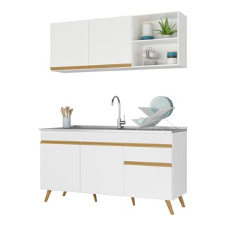 Cozinha Compacta Veneza GW Multimóveis MP2079 com Armário e Balcão Branca