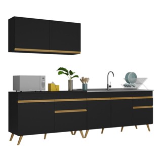 Cozinha Compacta Veneza GB Multimóveis MP2076 com Armário e Balcão Preta
