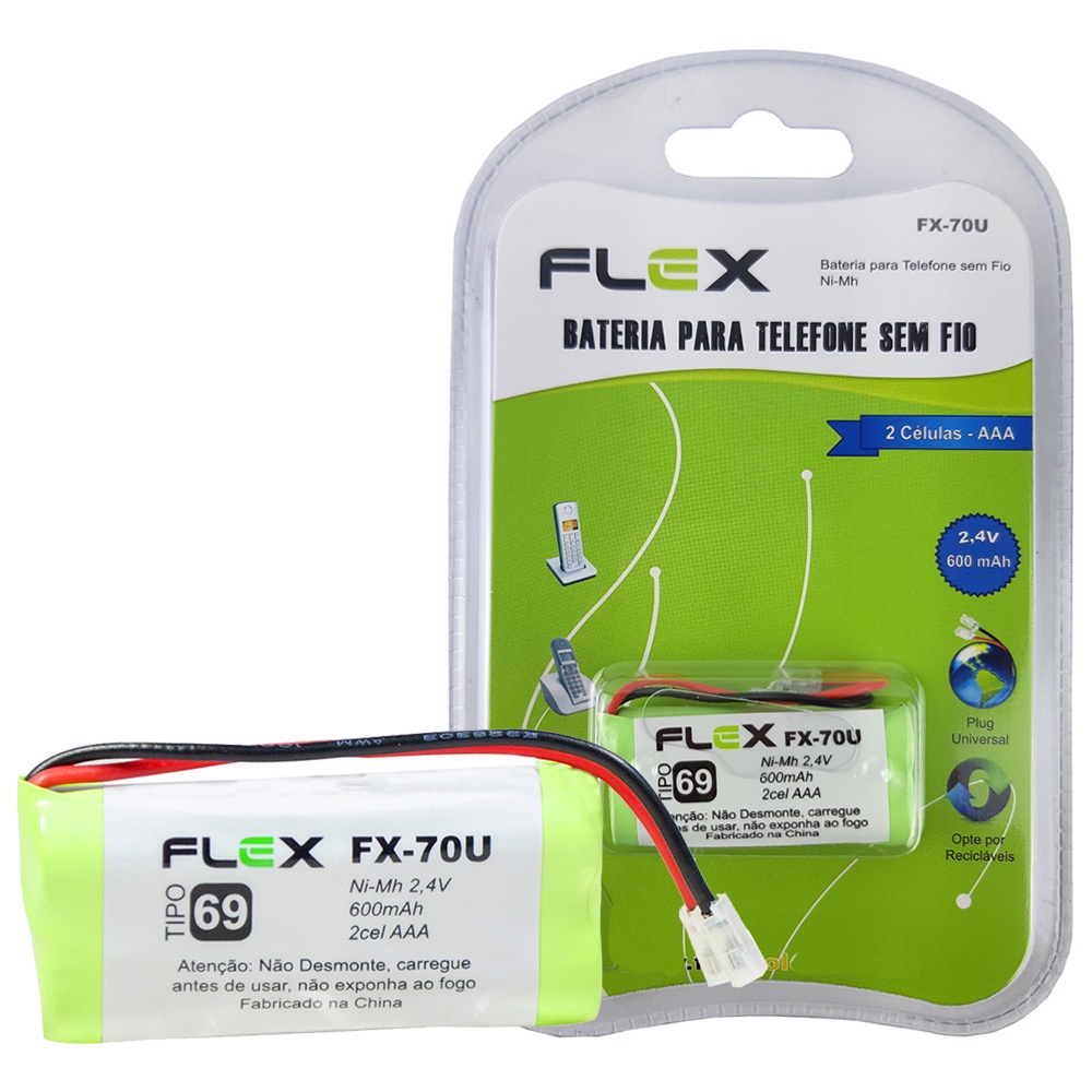 Bateria Para telefone sem fio 2,4V 600mAh Flex FX-70U em Oferta na Shopee