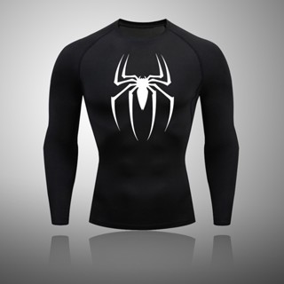 Camiseta De Compressão Esportiva Homem-Aranha Corrida Masculina Manga Longa Proteção Solar Segunda Base De Exercício De Pele Ginásio Respirável