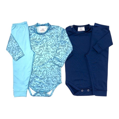 Kit 02 Conjuntos Térmicos Bebê Infantil Inverno Body E Calça Quentinho Peluciado Estampado Pettenati Segunda Pele