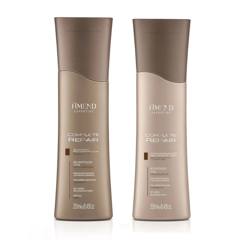 Kit Complete Repair Amend Shampoo e Condicionador 250ml limpa os fios hidratando e reduzindo o frizz