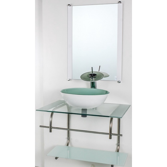 GABINETE DE VIDRO PARA BANHEIRO INOX 60CM CUBA REDONDA BRANCO