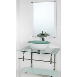 GABINETE DE VIDRO PARA BANHEIRO INOX 60CM CUBA REDONDA BRANCO