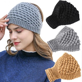 Ampla faixa de lã de malha moda faixa de cabelo escuro listrado acessórios femininos
