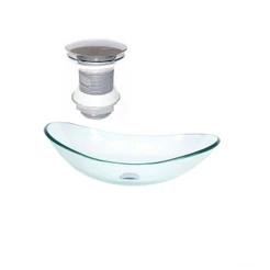 CUBA DE VIDRO OVAL 55CM JATEADO VALVULA CLICK
