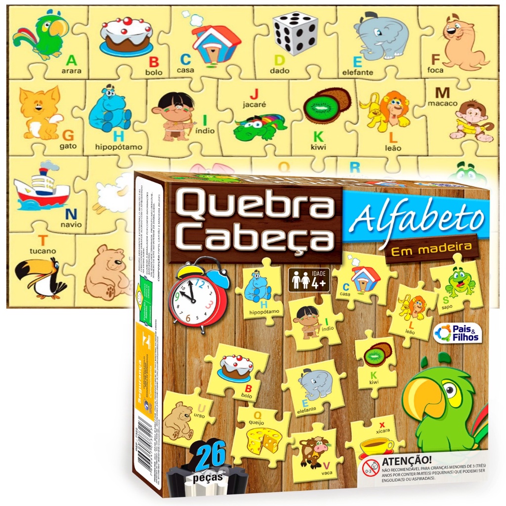 Quebra Cabeça Alfabeto 26Pç Madeira Alfabetizando Educativo em Oferta na Shopee