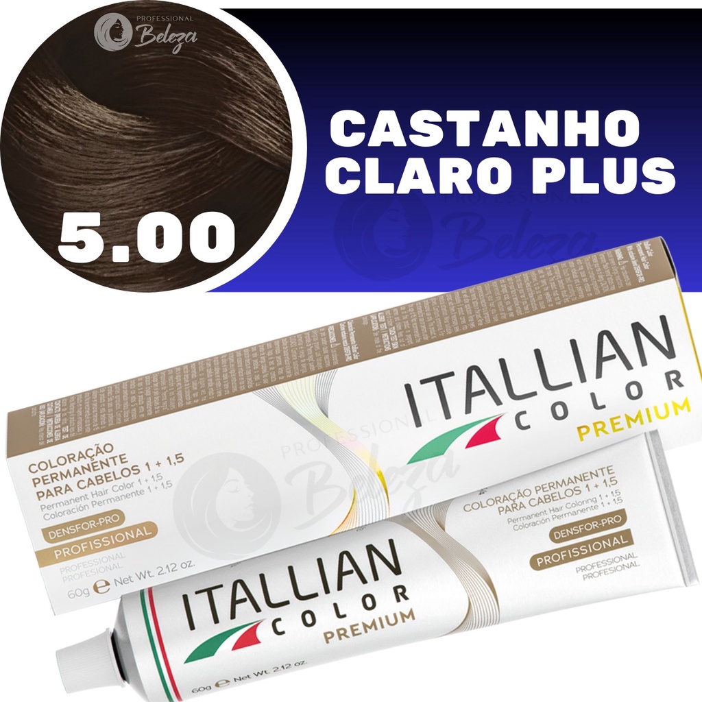 Coloração Itallian 5.00 Castanho Claro Plus Profissional 60g