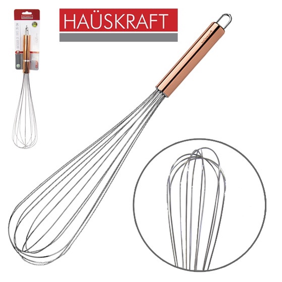 Batedor Mexedor Manual Fue Fouet de Claras Patês Cremes de Inox com Cabo Rose Gold 35cm