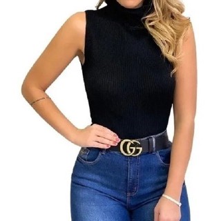 Blusa Feminina Tricot Gola Alta Regata Garrafinha Inverno