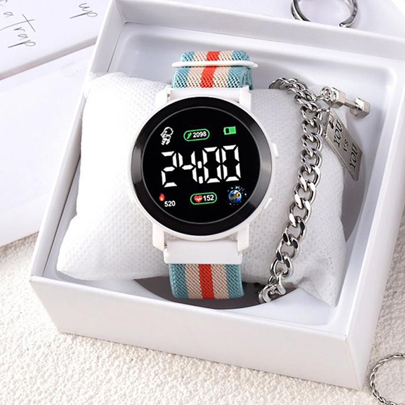 Relógio Smartwatch LED Mulher Choque Digital Pulso Elástico Eletrônico Inteligente Esportes Para O Uso Diário SmartwatchDigital Student Square Boy Kids Countdown Relógios Redondos