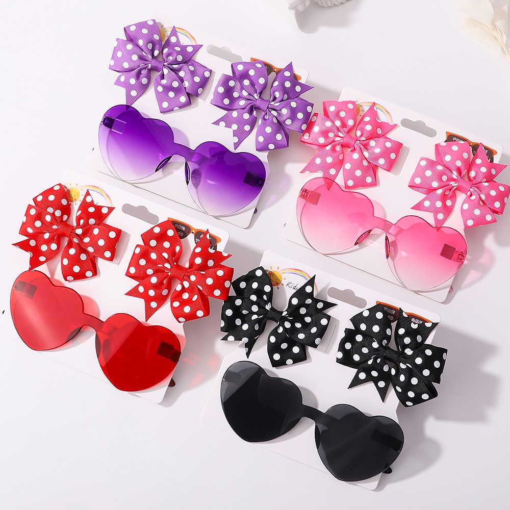 Conjunto de Óculos de Sol Vintage com Bows e Clips de Cabelo para Meninas, 3pcs/set