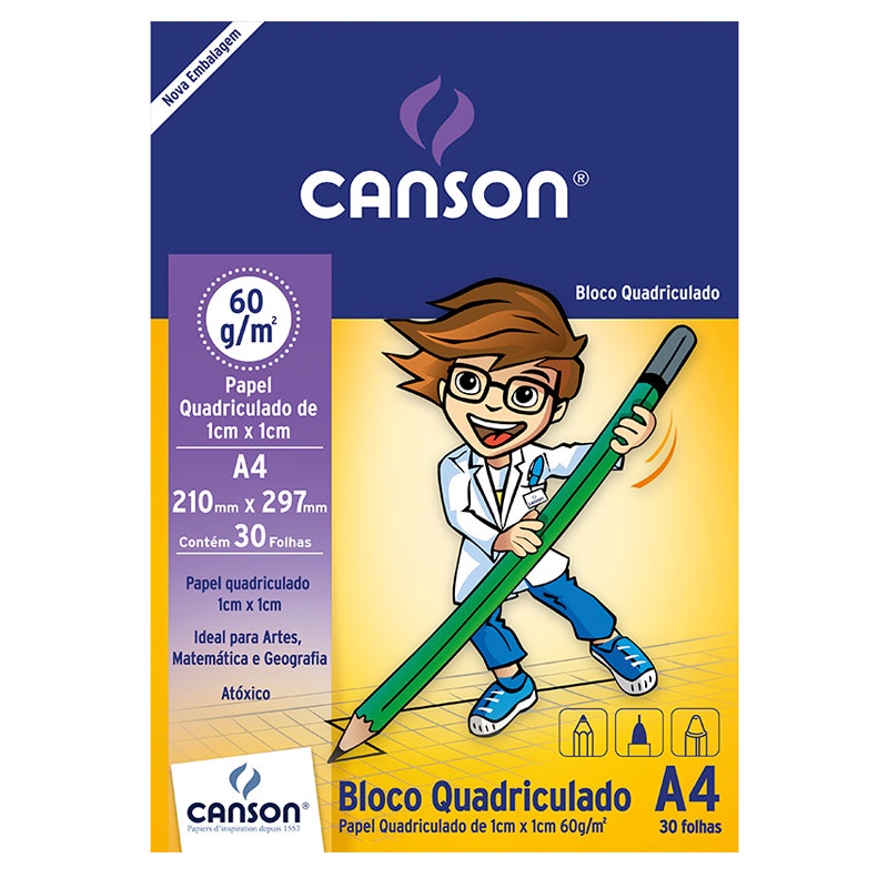 Bloco quadriculado A4 60g com 30 folhas Canson - Stationery