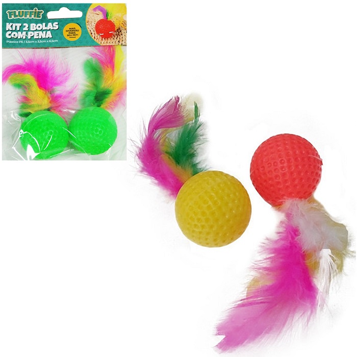 Brinquedo para gato bola com guizo + pena com 2 peças Um kit de diversão para o seu felino