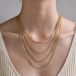 Colar De Corrente De Cobra Quadrada Vnox Gold , Aço Inoxidável Hipoalergênico Gargantilha Acessórios De Ligação Para Mulheres Homens