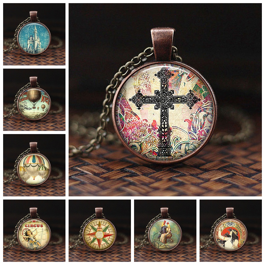 Novo Estilo 2026 Moda Antigo Latão Vidro Cabochão Pingente Personalidade Colar Feminino Menina Melhor Jóias Luz De Crist