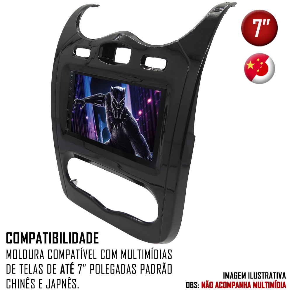 Moldura Painel 7" Polegadas 2 Din Sandero 2012 até 2014 Black Piano — imagem 2 de 2