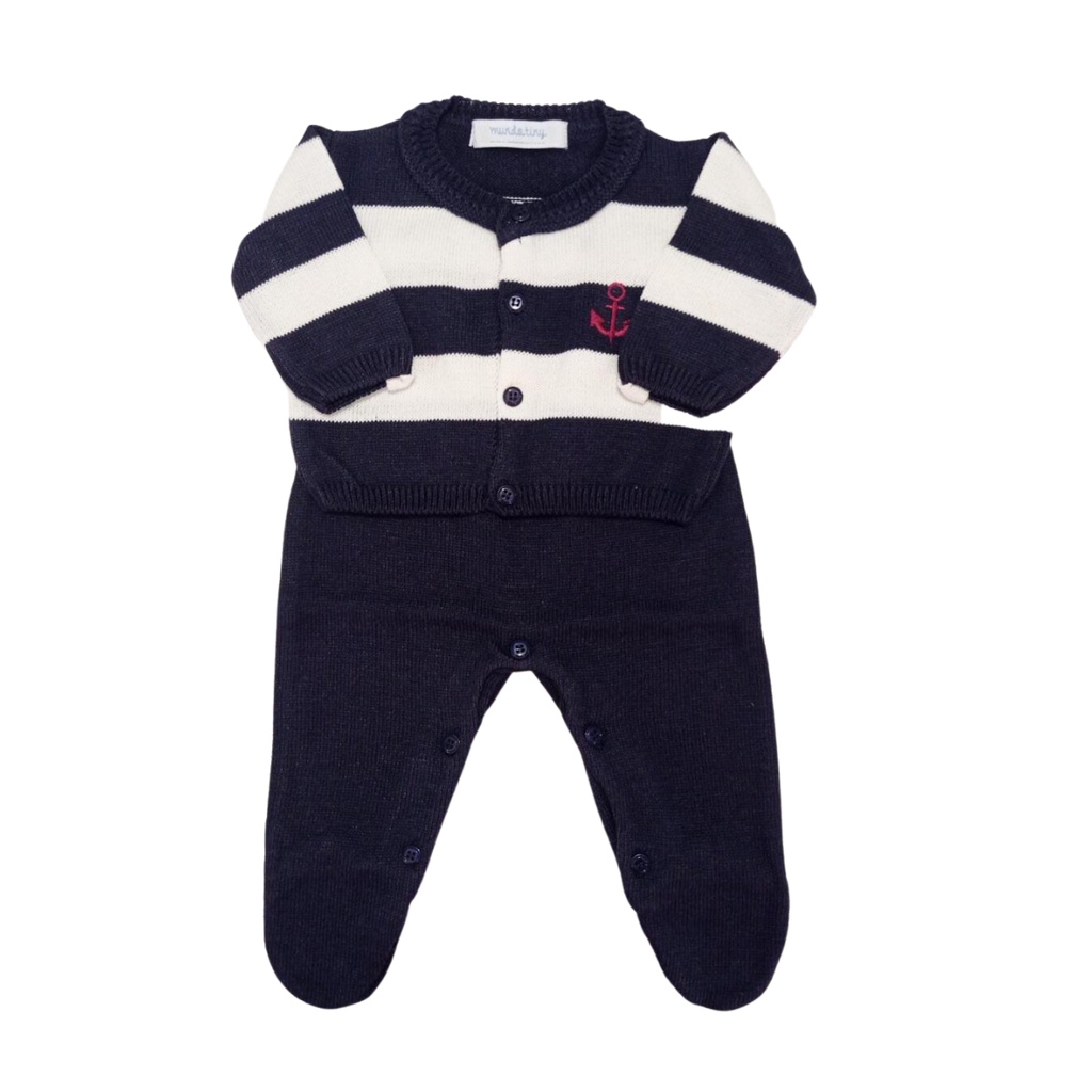 Conjunto Infantil Bebês Casaco Salopete Listrado Mundo Tiny