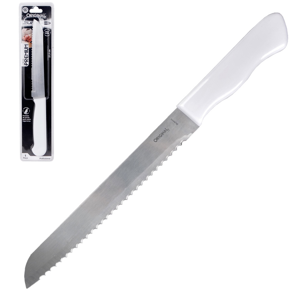 Faca Para Pão em Aço Inox Cabo Branco 6 polegada - Cabo Branco - Faca de Pao e bolo - PANAMI