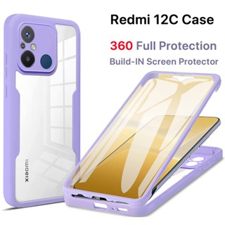 [2 Em 1] Capa Redmi 13C 12C 10C 9C Protetor De Tela Embutido À Prova De Choque Câmera Protetora Transparente Anti-Riscos 360 ̊ Caixa Para Telefone De Corpo Inteiro Serviço Pesado