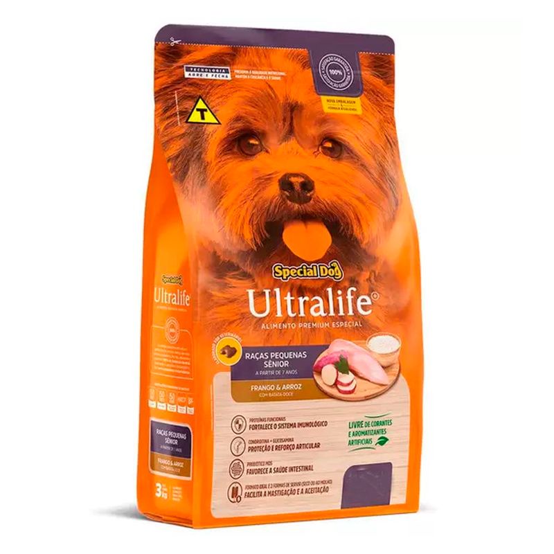 Ração Special Dog Ultralife Para Cães Sênior Raças Pequenas Frango E Arroz 3kg em Oferta na Shopee