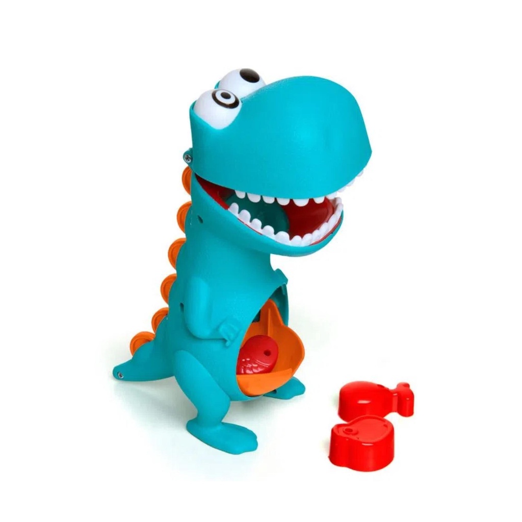 Boneco Dino Papa 23cm + Acessórios, Boca Abre e fecha + Comidinhas Elka - 972